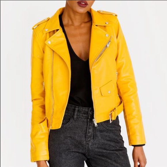 Zara Jackets & Blazers - Zara Faux Leather Yellow Cropped Jacket XS